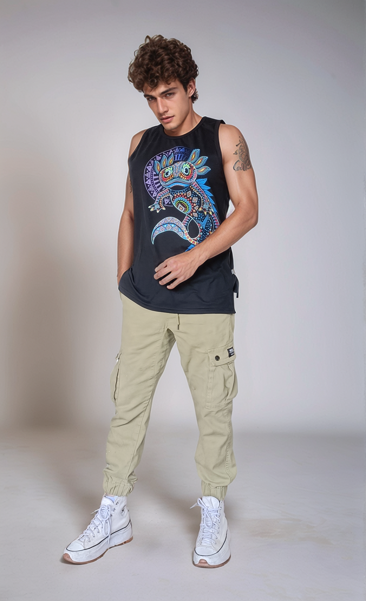 Tank Top Negro Ajolote Mandala