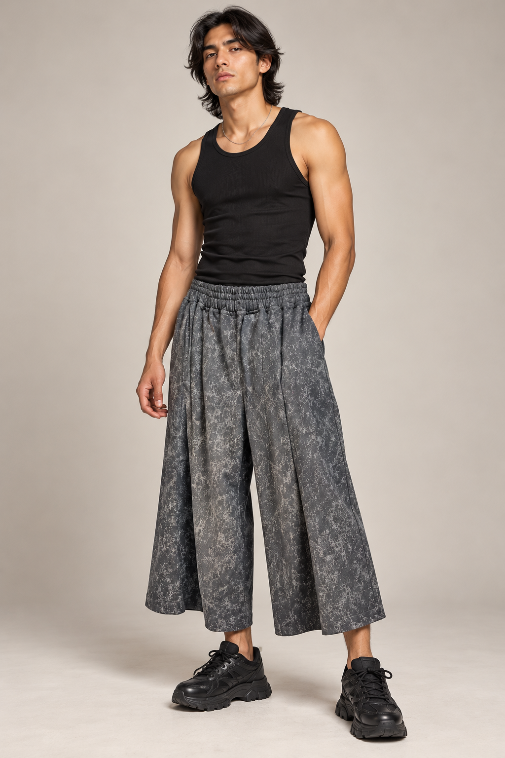 Pants oversize culotte acidwash