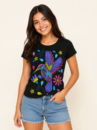 Blusa Negro Colibri Floral Bordado