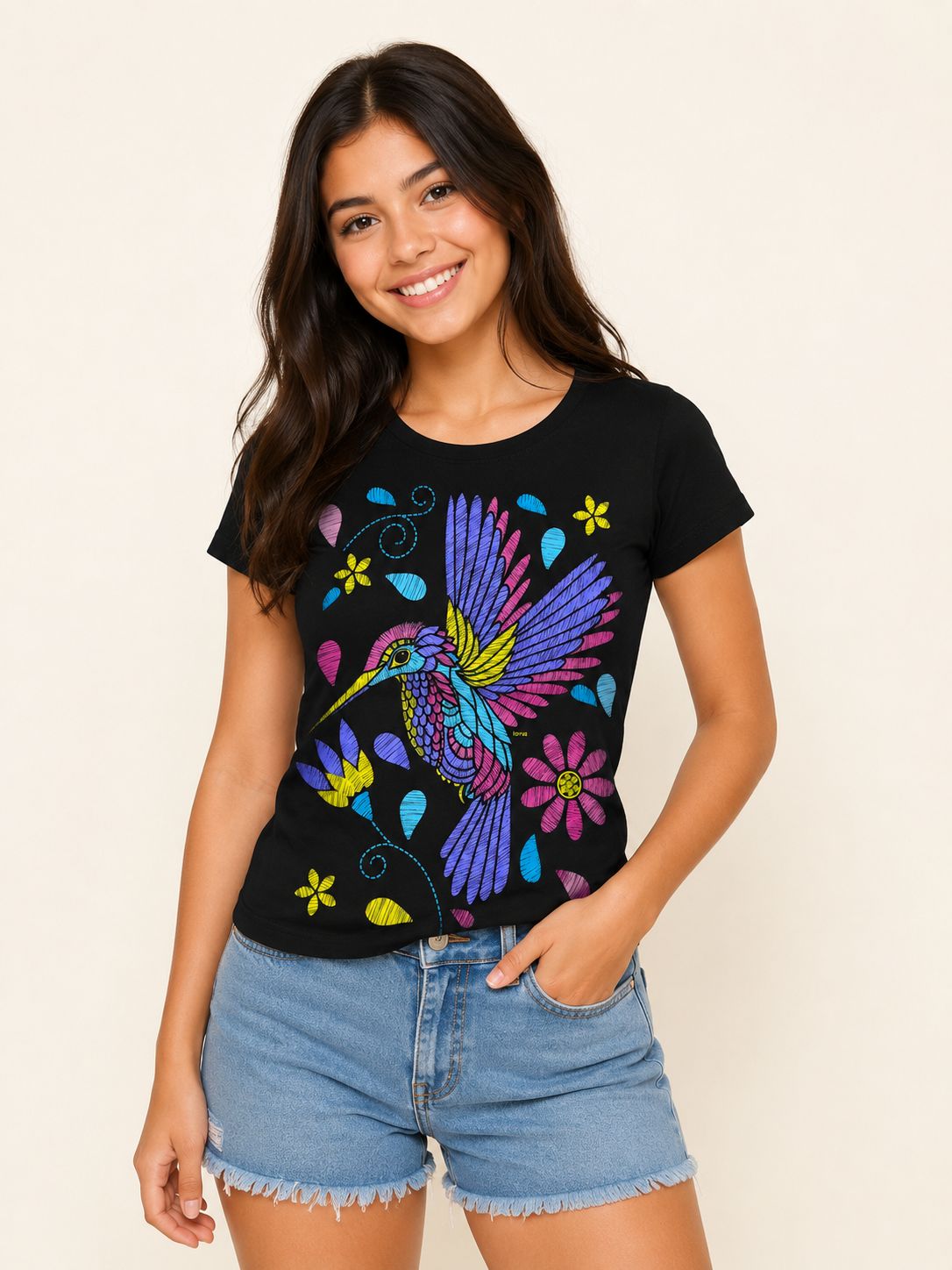Blusa Negro Colibri Floral Bordado