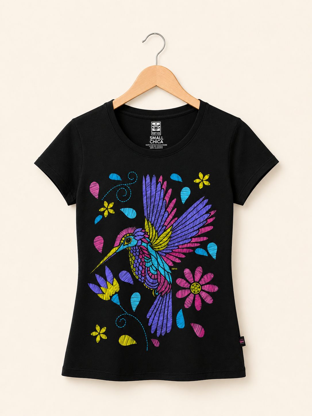 Blusa Negro Colibri Floral Bordado