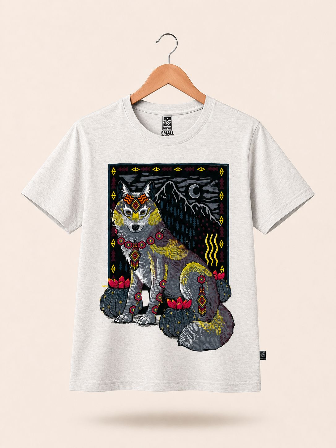 Playera Avena Lobo Gris Huichol