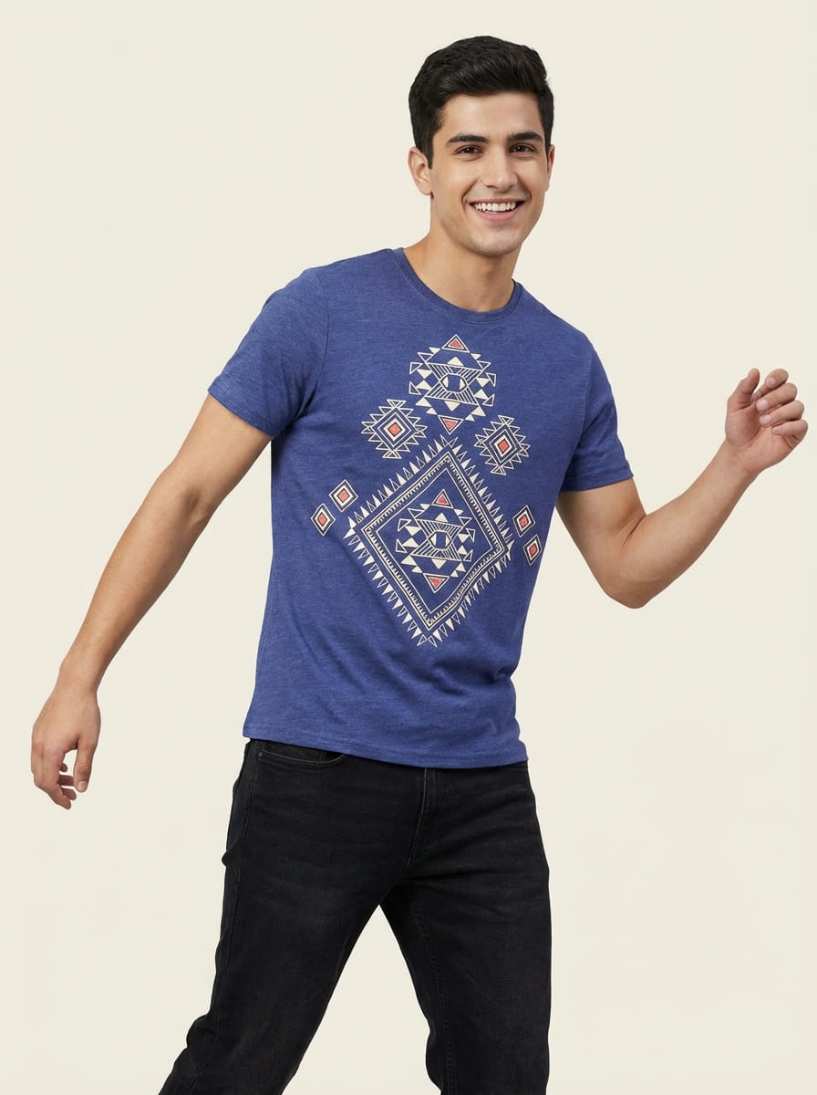Playera Azul Jaspe Arte Navajo