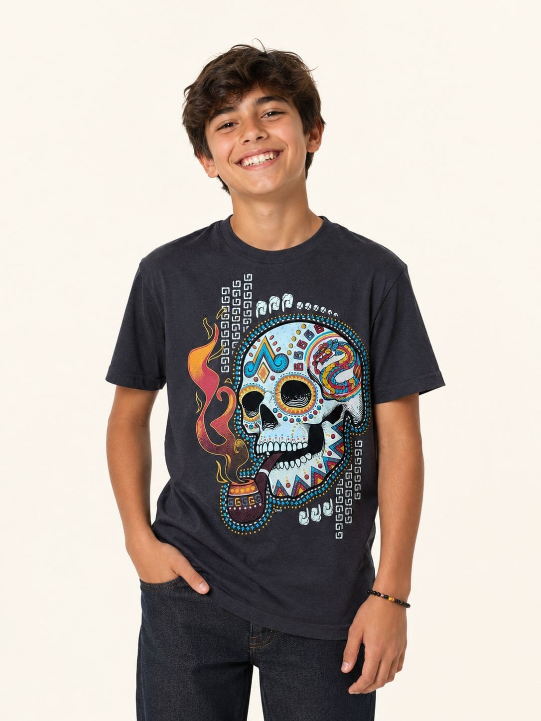 Playera Morado Craneo Pipa Prehispanica