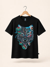 Playera Negro Lobo Peyote Cyber