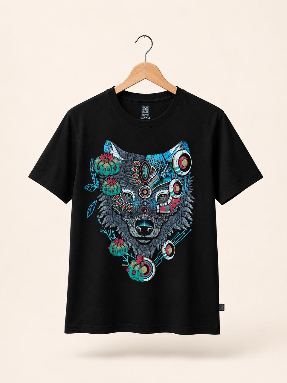 Playera Negro Lobo Peyote Cyber