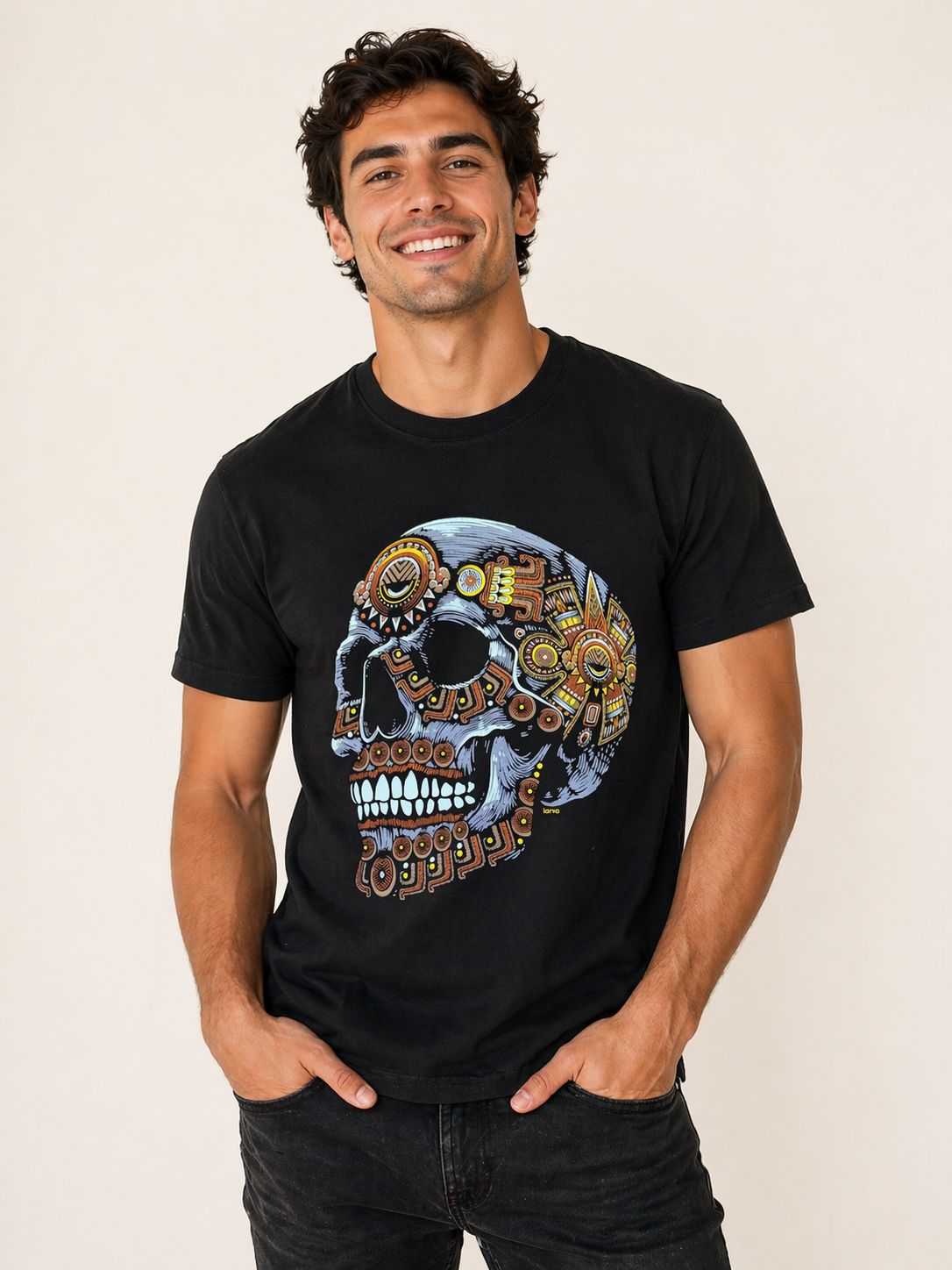 Playera Negro Craneo Ollin