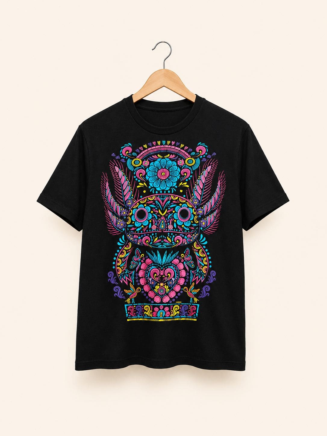 Playera Negro Ajolote Flores