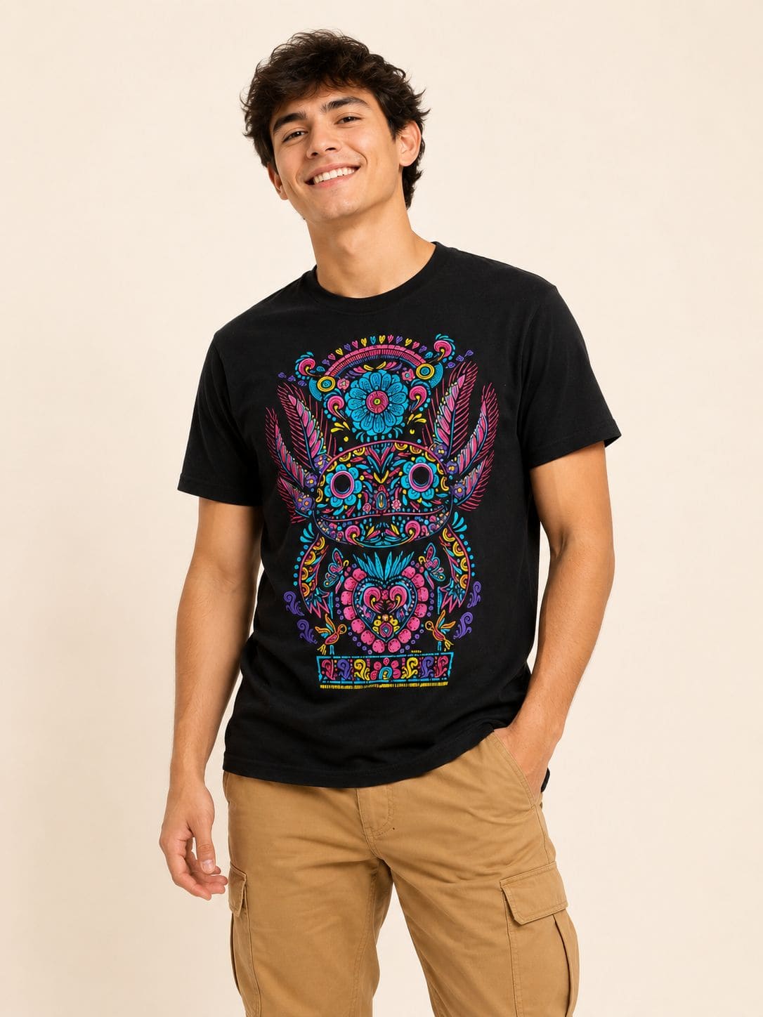 Camiseta Negro Ajolote Flores
