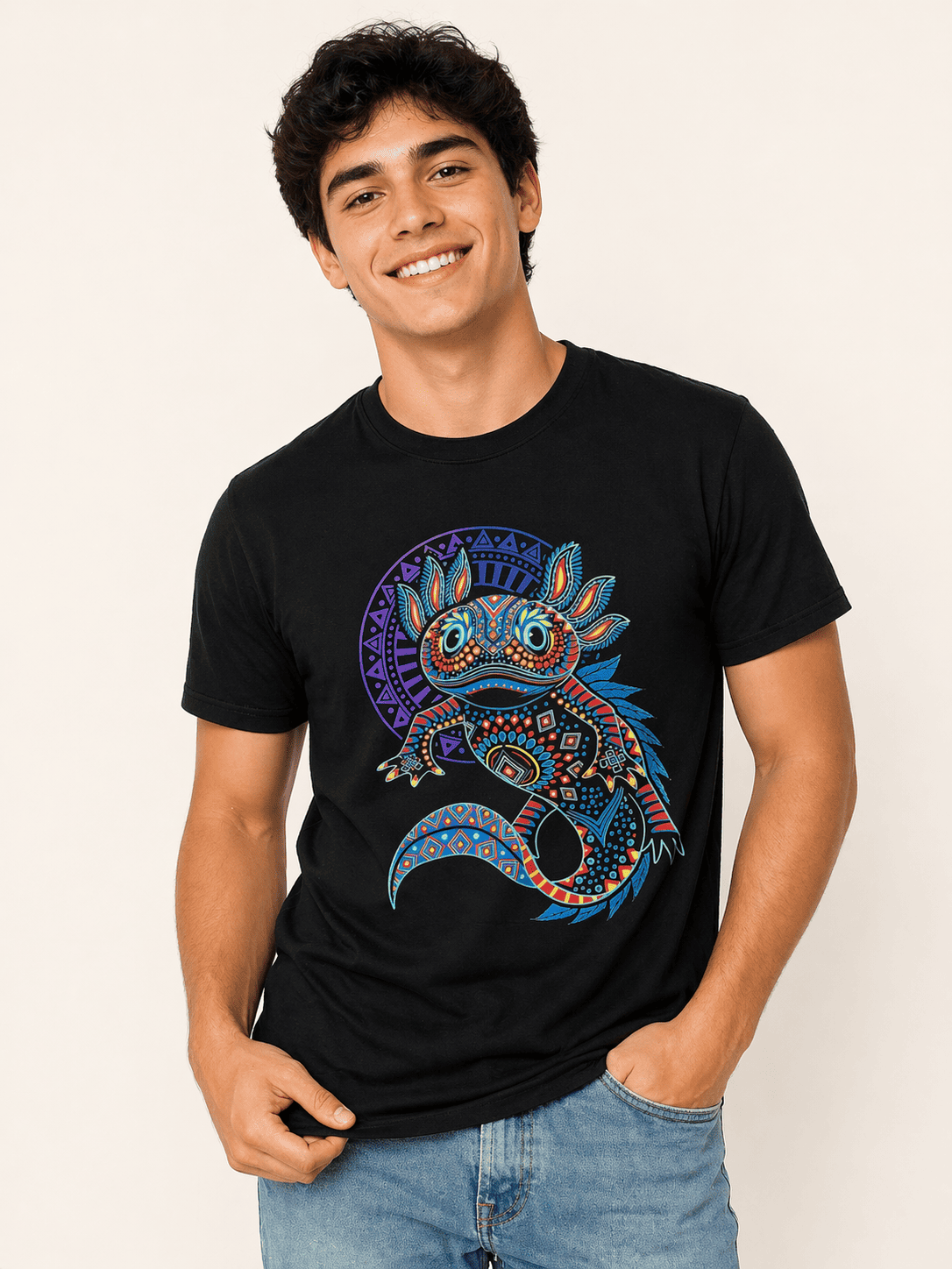 Playera Negro Axolotl Mandala
