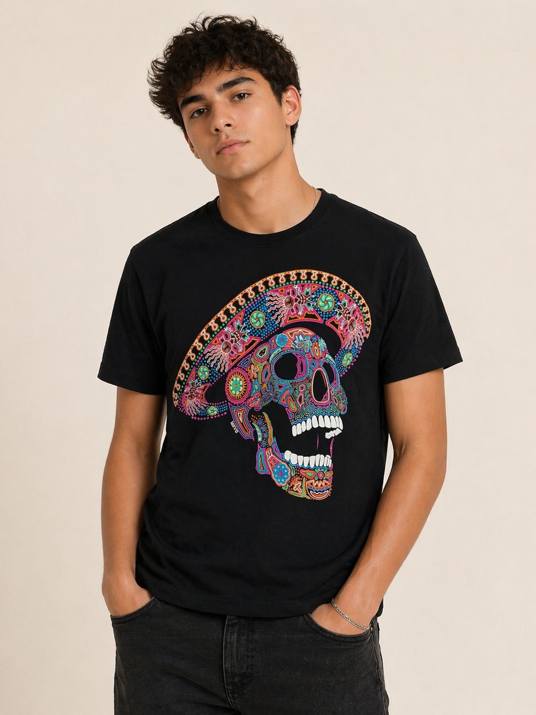 Playera Negro Calavera Mariachi