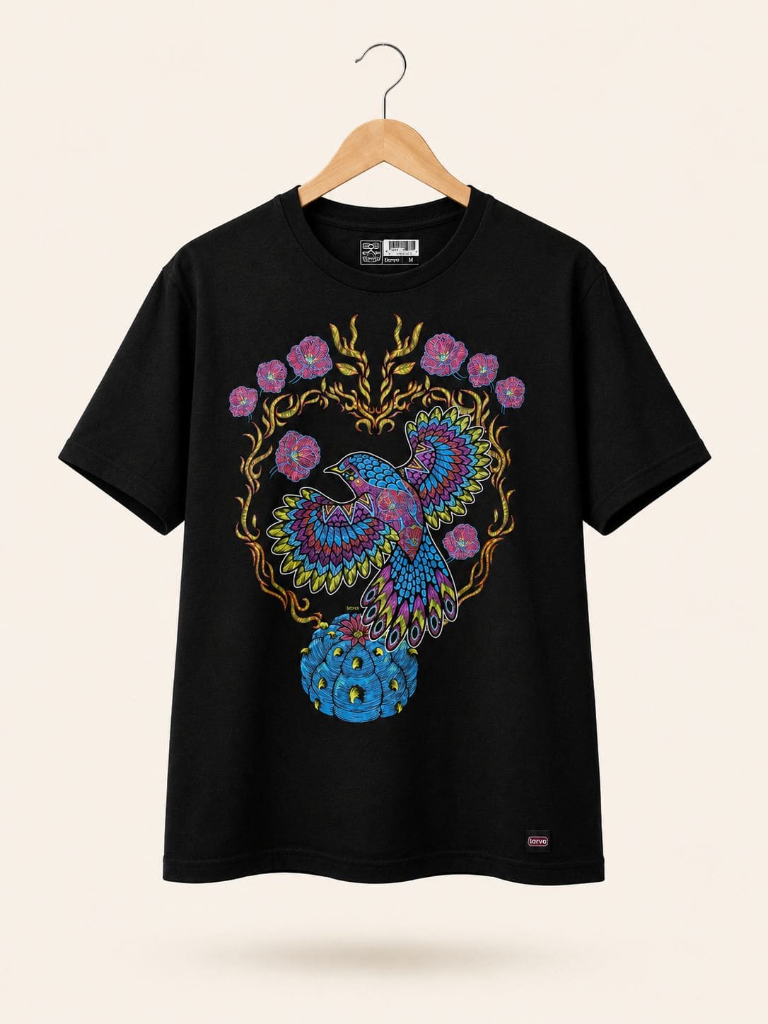 Playera Negro Colibri Corazon Peyote