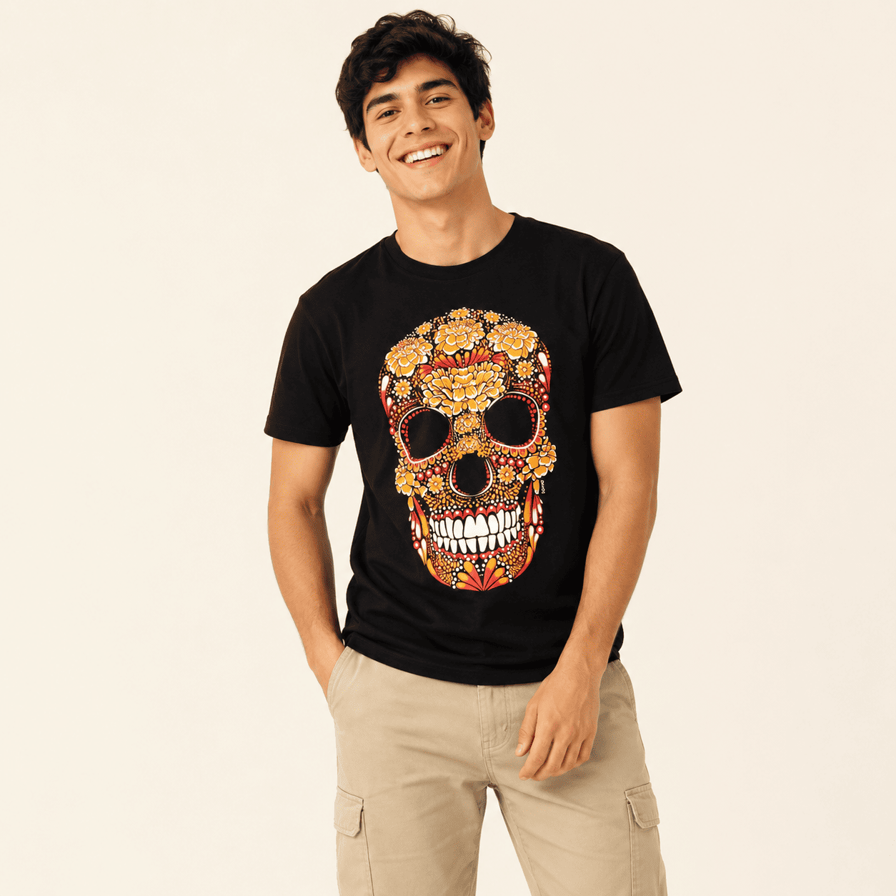 Playera Negro Craneo Cempasuchil