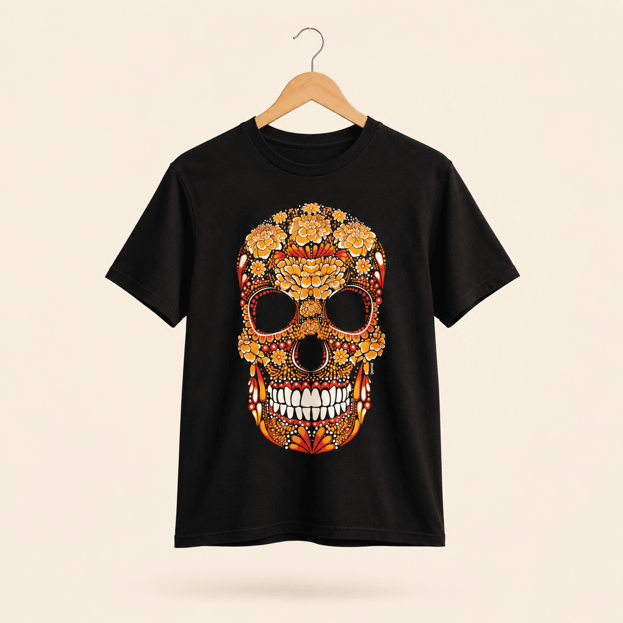 Playera Negro Craneo Cempasuchil