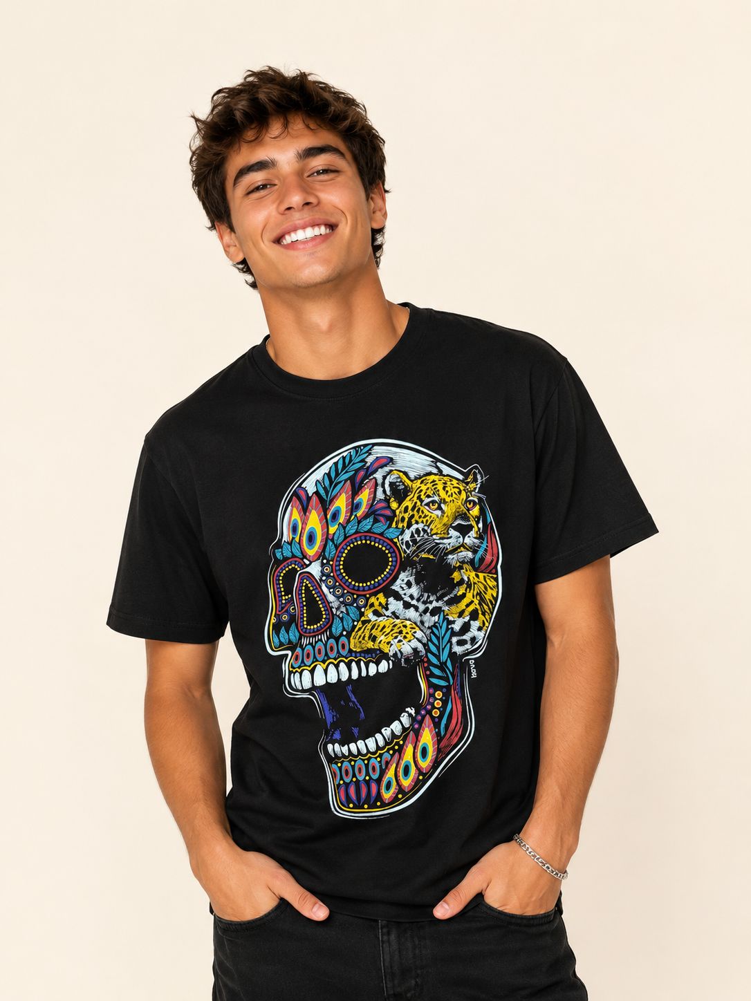 Playera Negro Calavera Jaguar