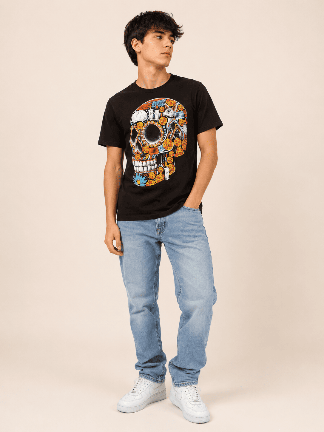 Playera Negro Craneo Ofrenda