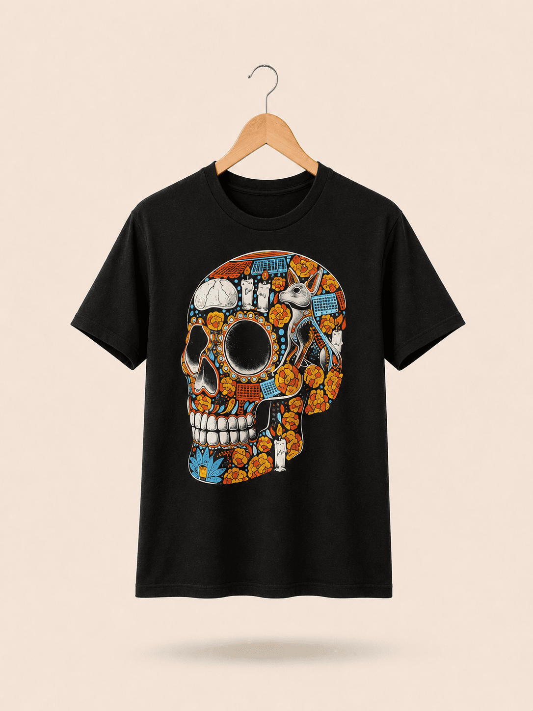 Playera Negro Craneo Ofrenda
