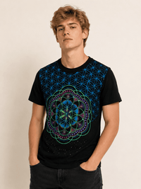 Playera Negro Flor De La Vida Psicodelico