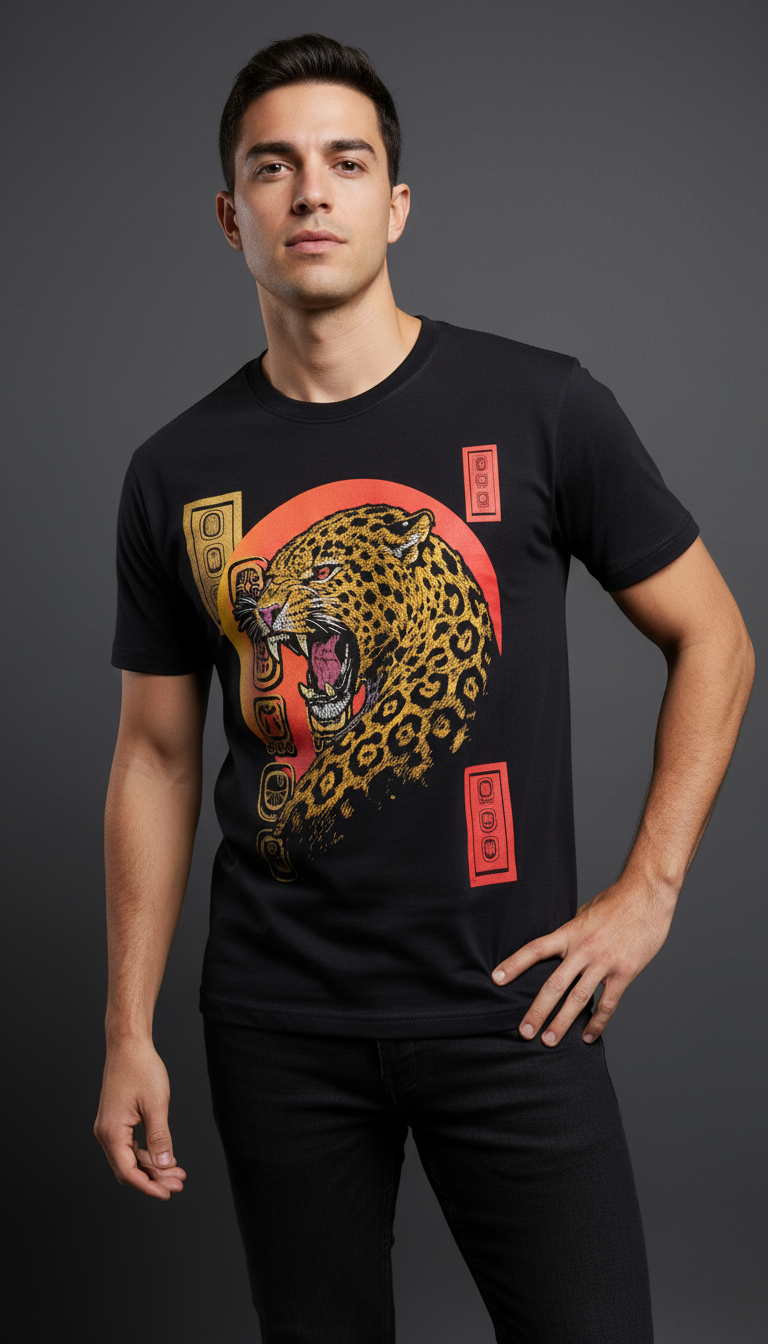 Playera Negro Jaguar Mural