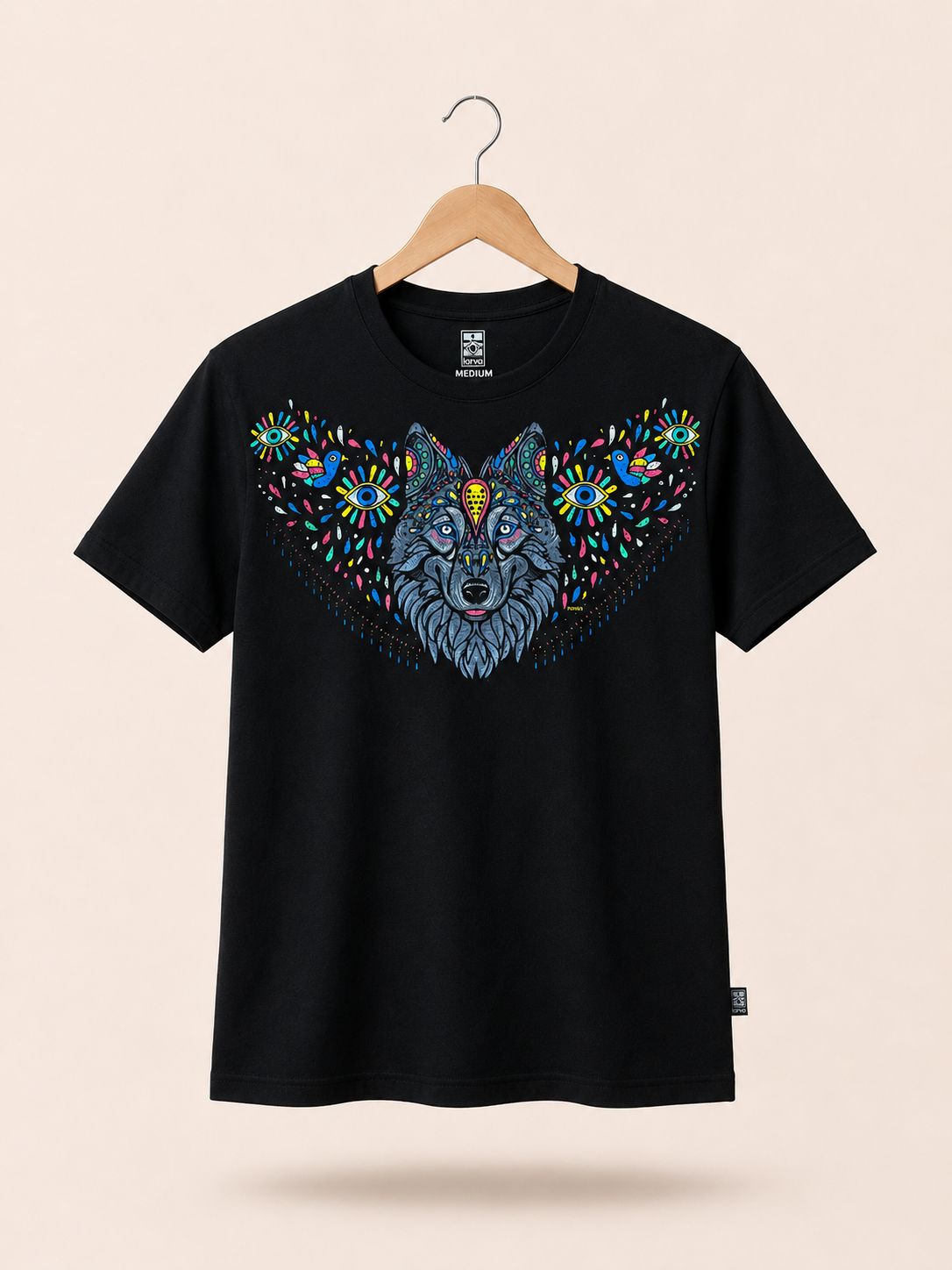 Playera Negro Collar Lobo