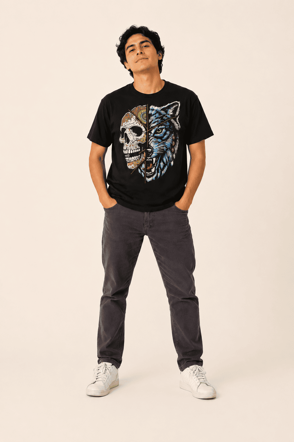 Playera Negro Lobo De Craneo