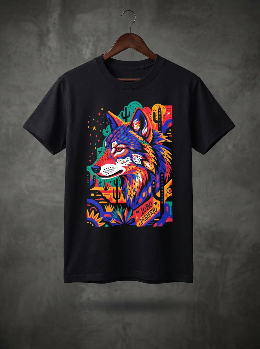 Playera Negro Lobo Desierto