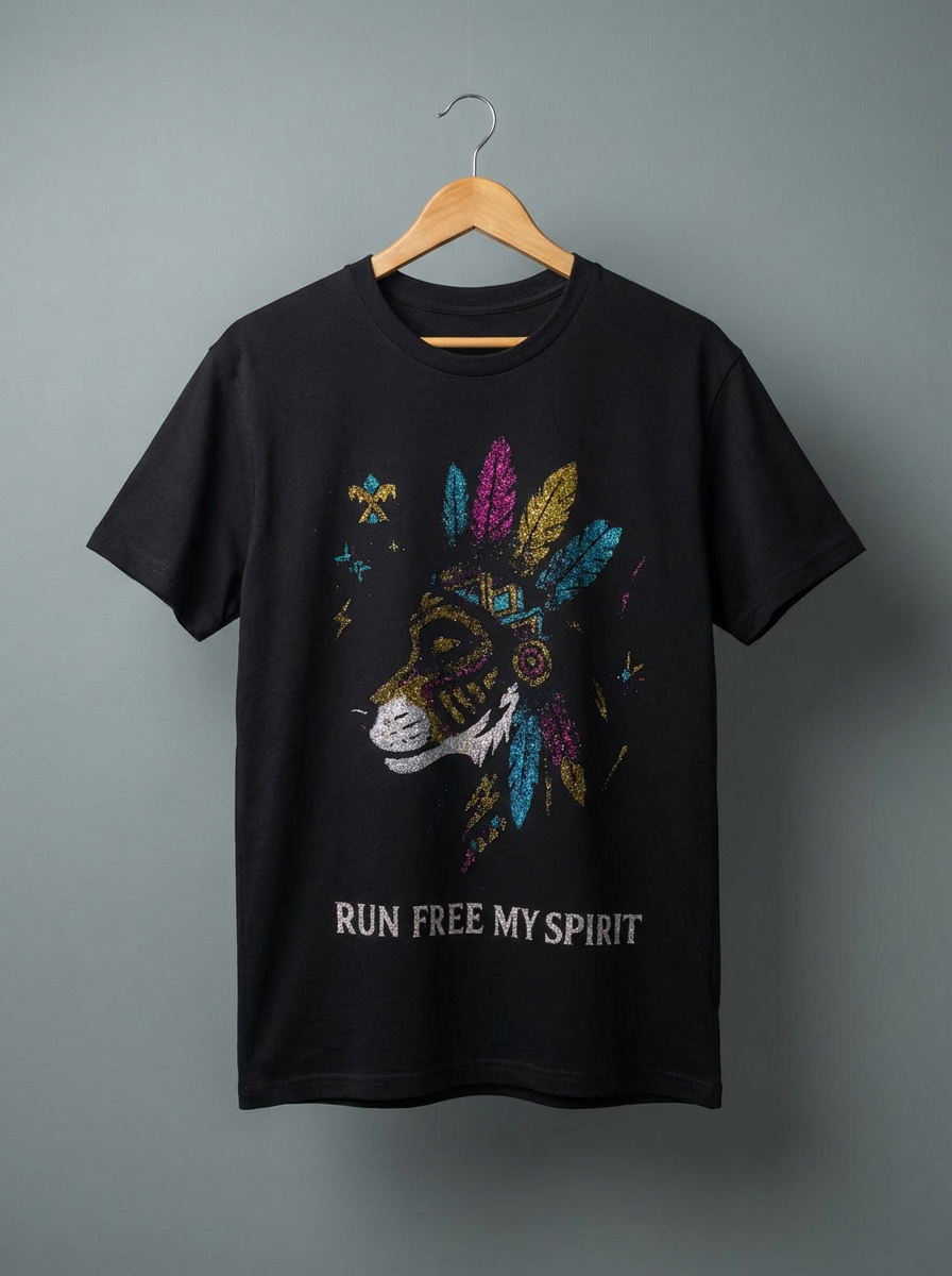 Playera Negro Lobo Run Free