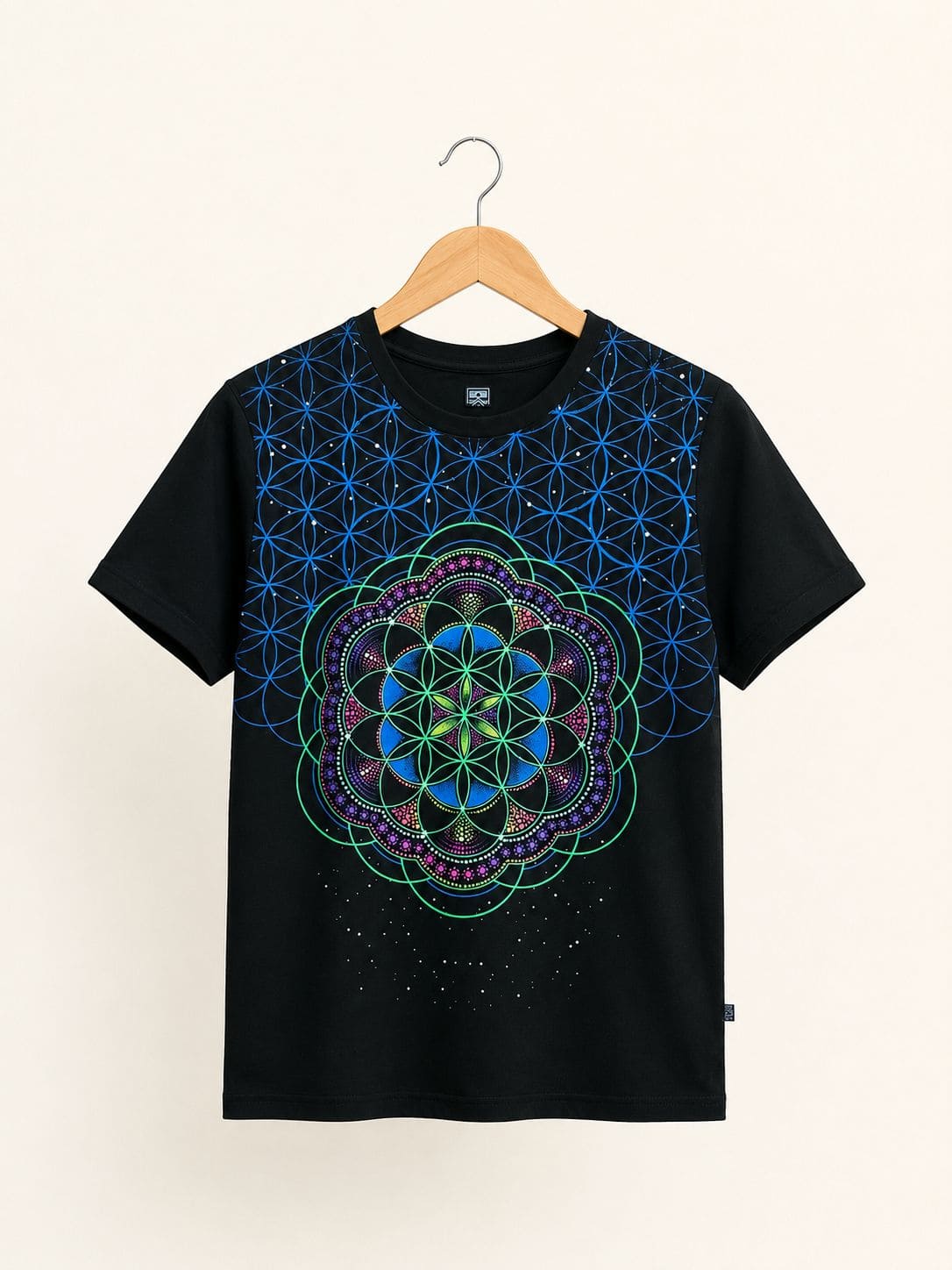 Playera Negro Flor De La Vida Psicodelico