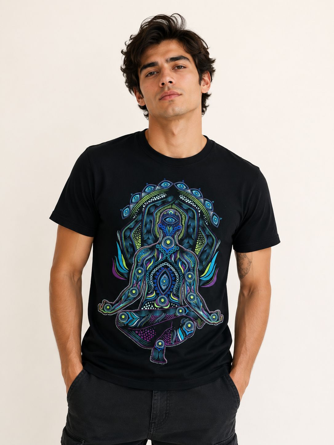 Playera Negro Meditador Yoga