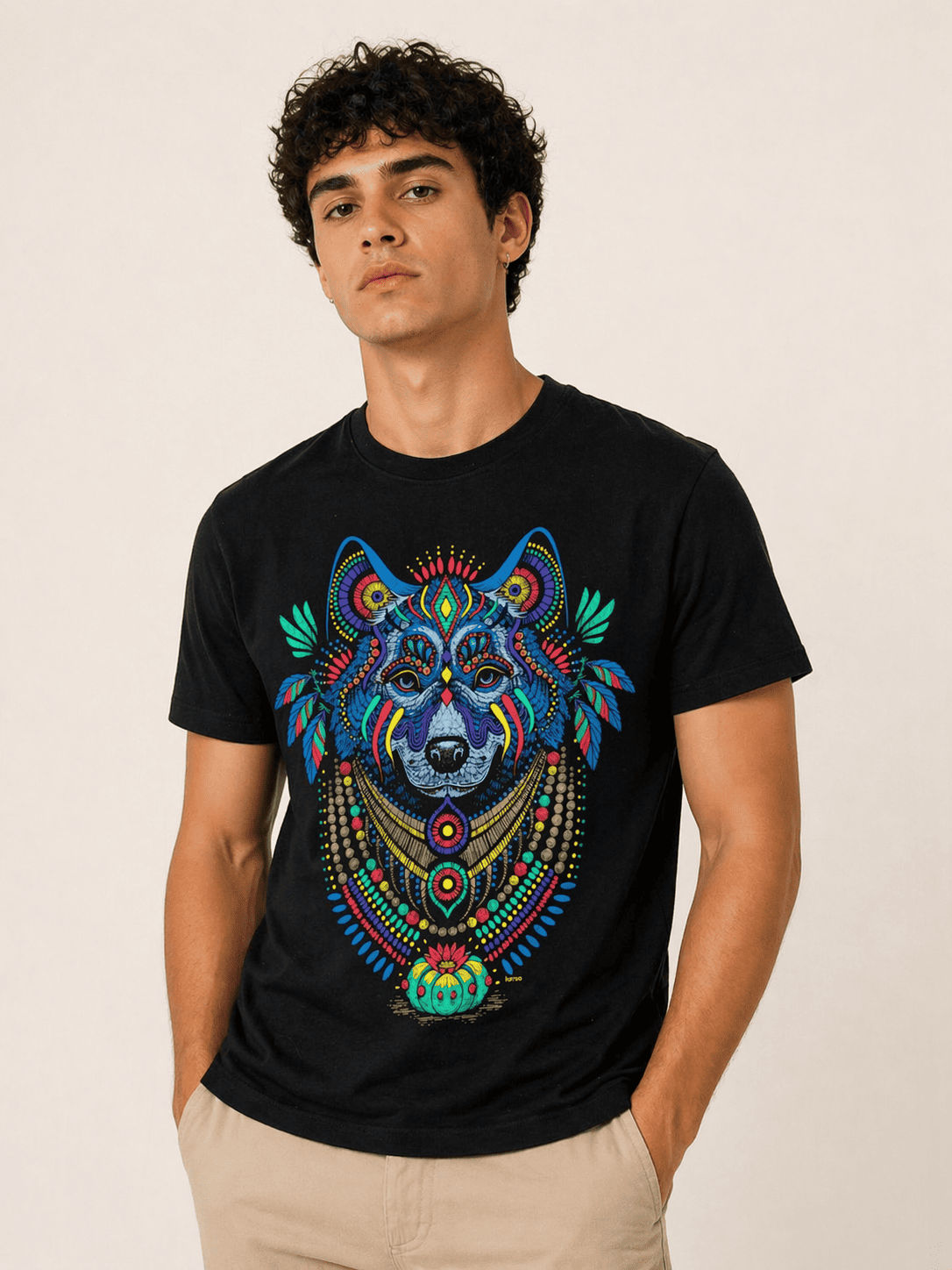 Playera Negro Peyote Lobo