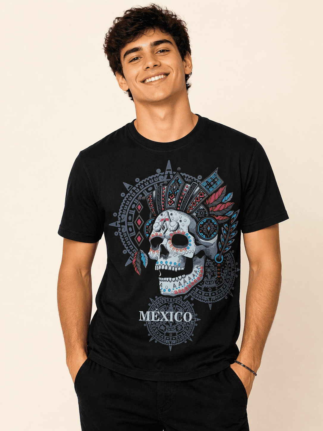Playera Relaxed Fit Negro Craneo Prehispanico