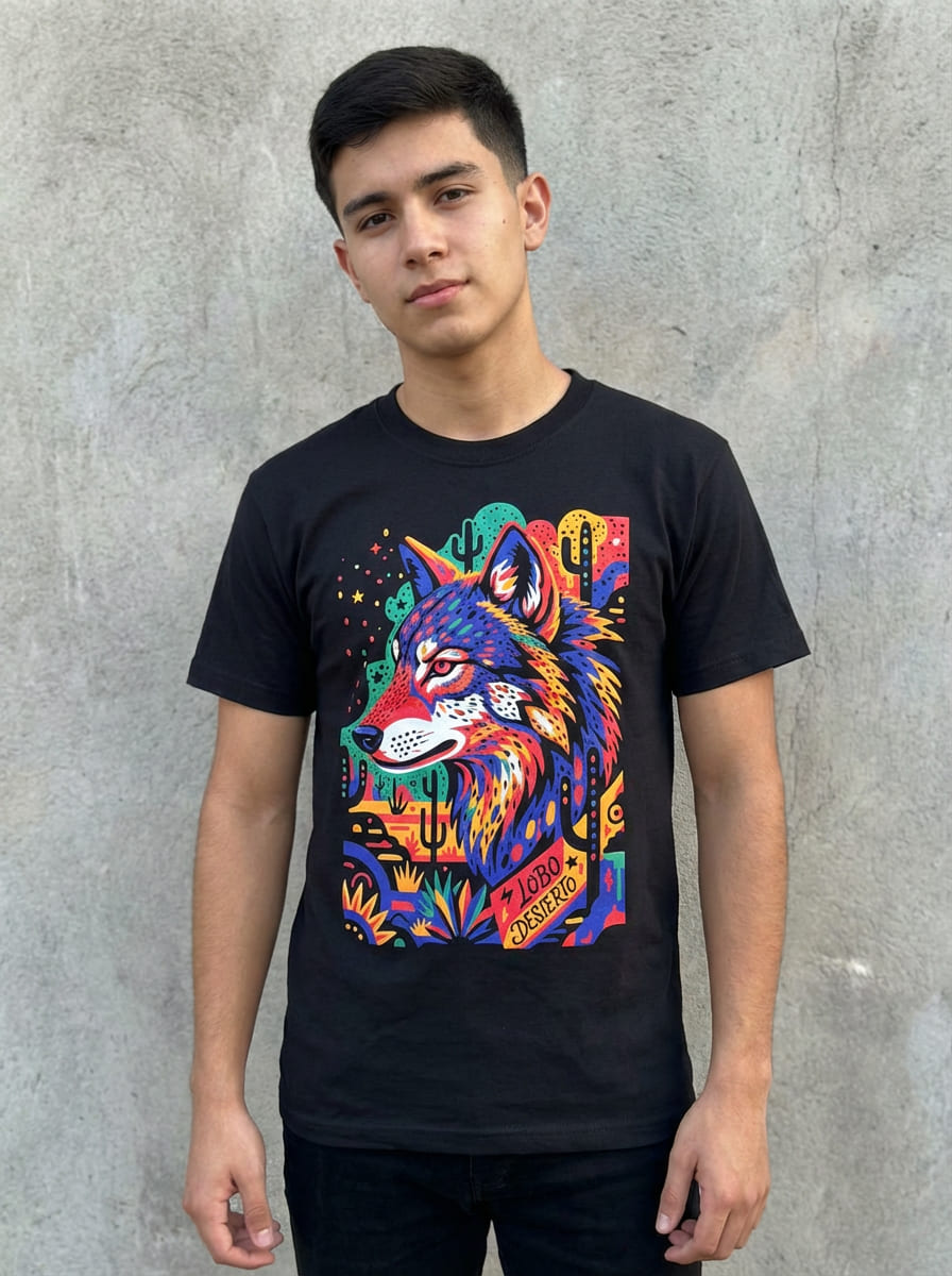 Playera Negro Lobo Desierto