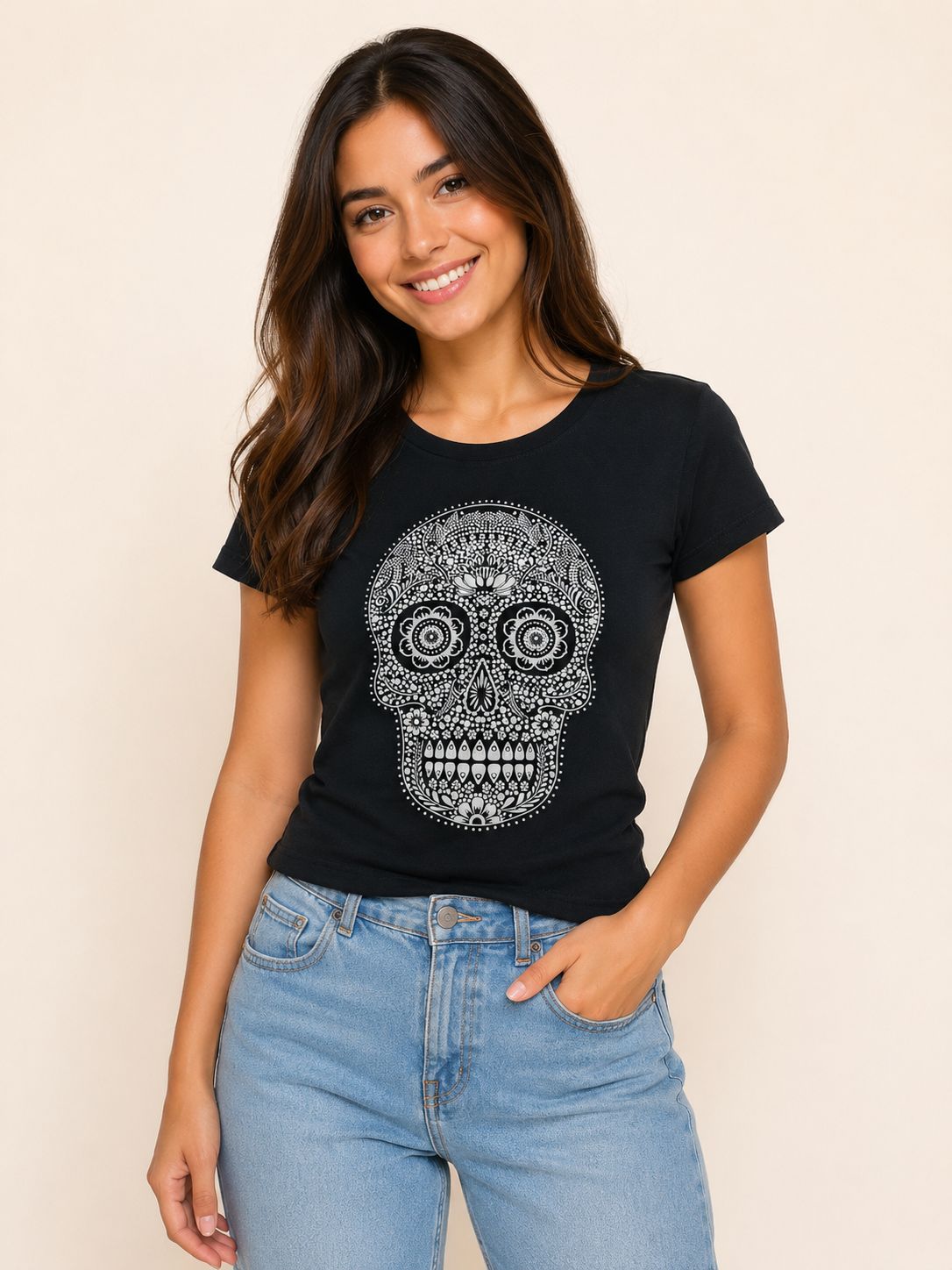 Blusa Negro Calavera Huichol