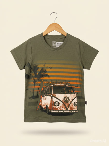 Playera Niño Verde Militar Combi Surfing
