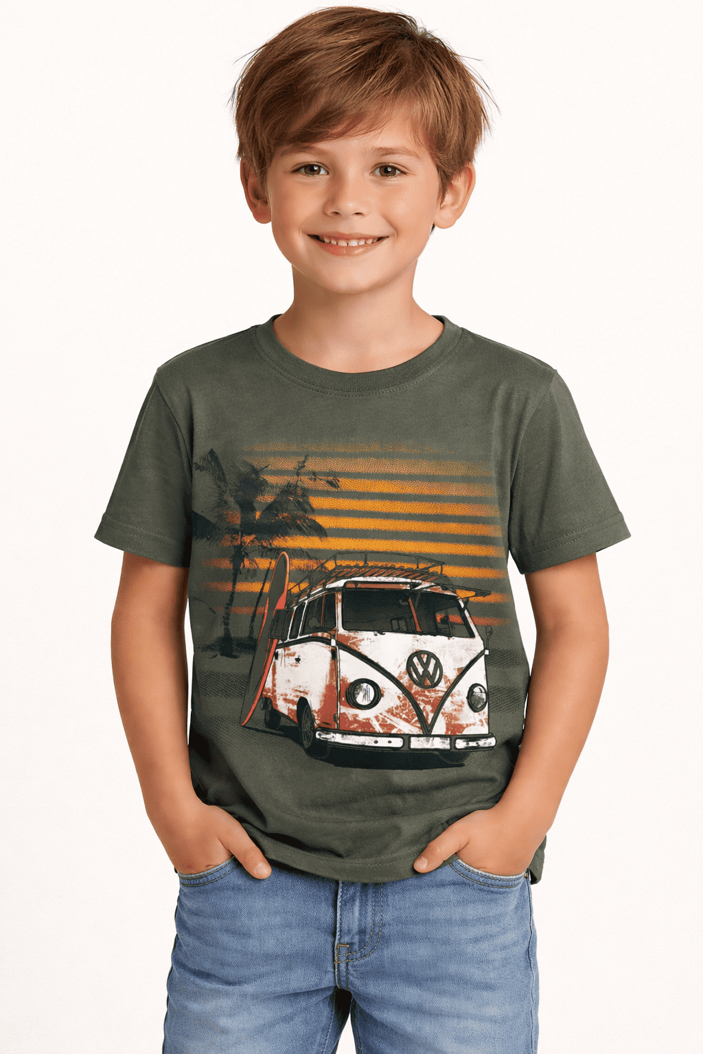 Playera Niño Verde Militar Combi Surfing