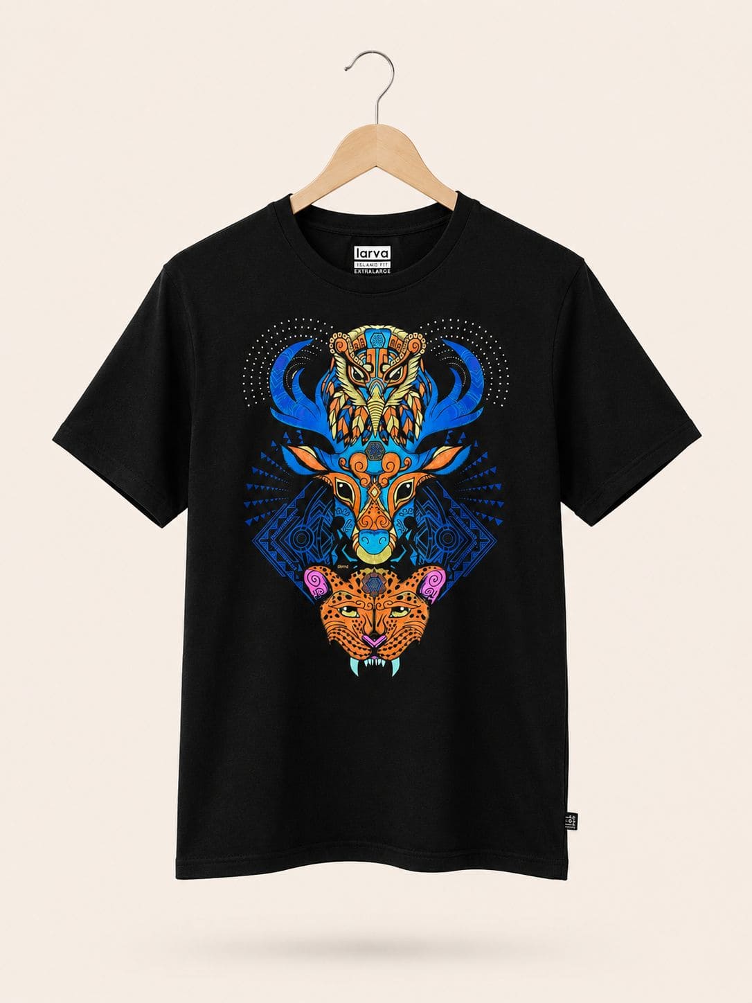 Playera Relaxed Fit Negro Totem Cosmico Huichol