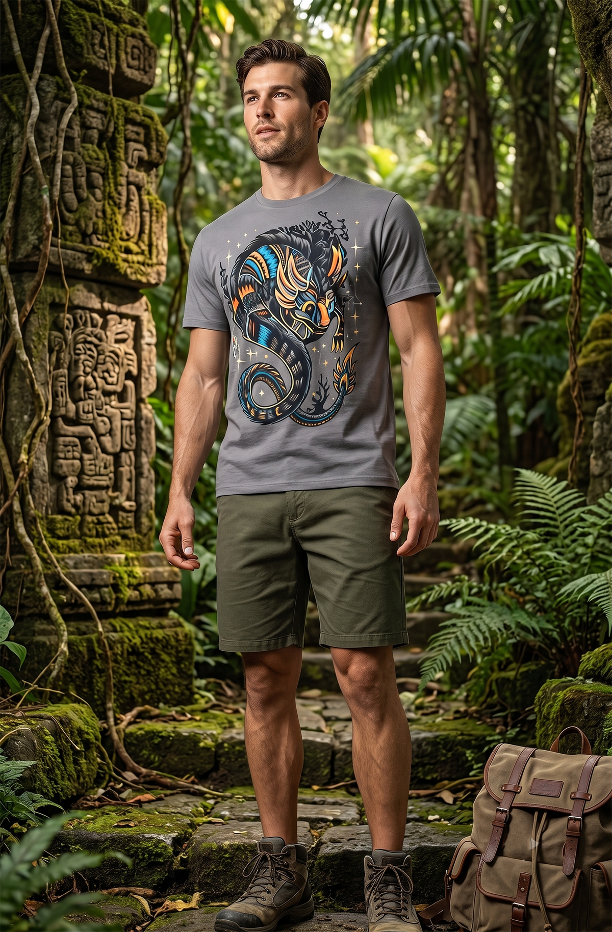 Axolote Neòn Tribal - Playera Gris de Arte Mexicano Contemporaneo