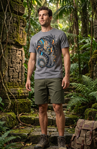 Axolote Neòn Tribal - Playera Gris de Arte Mexicano Contemporaneo
