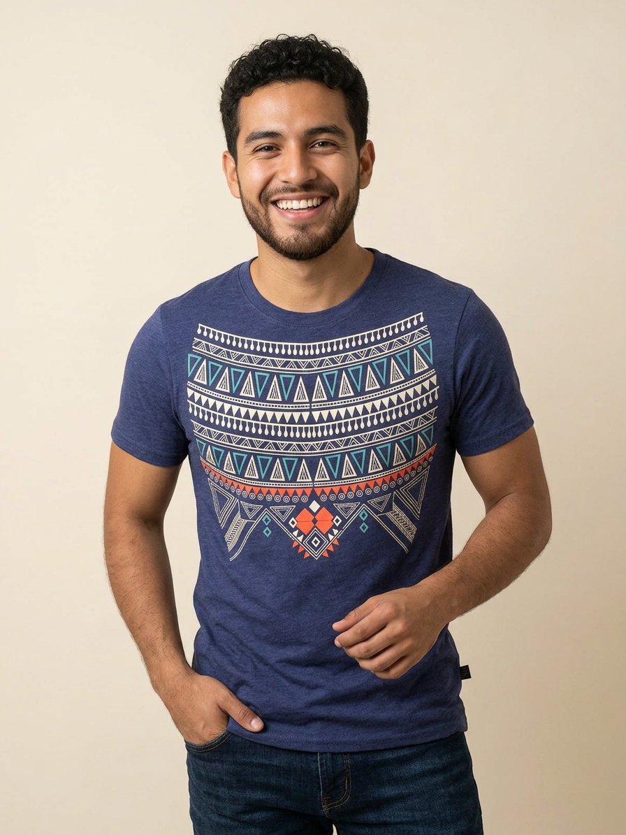 Playera Azul Jaspe Tribal Navajo