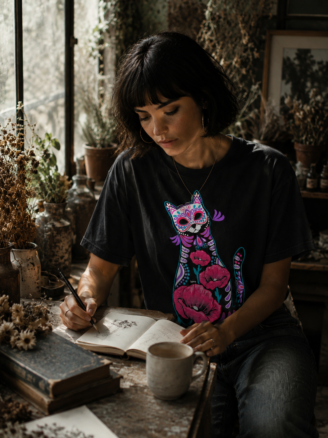 Playera mujer Gata de Cempasúchil