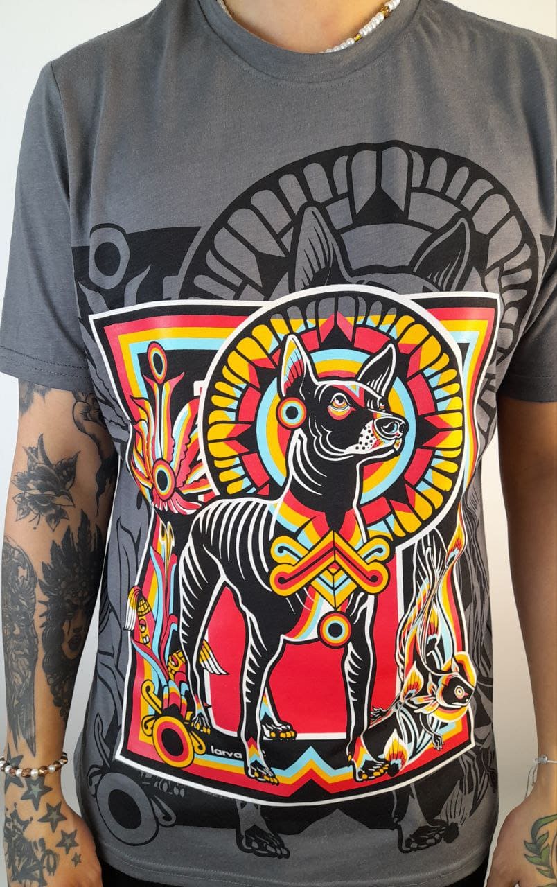 T-shirt Dieu Xolotl Gris Mexica Art